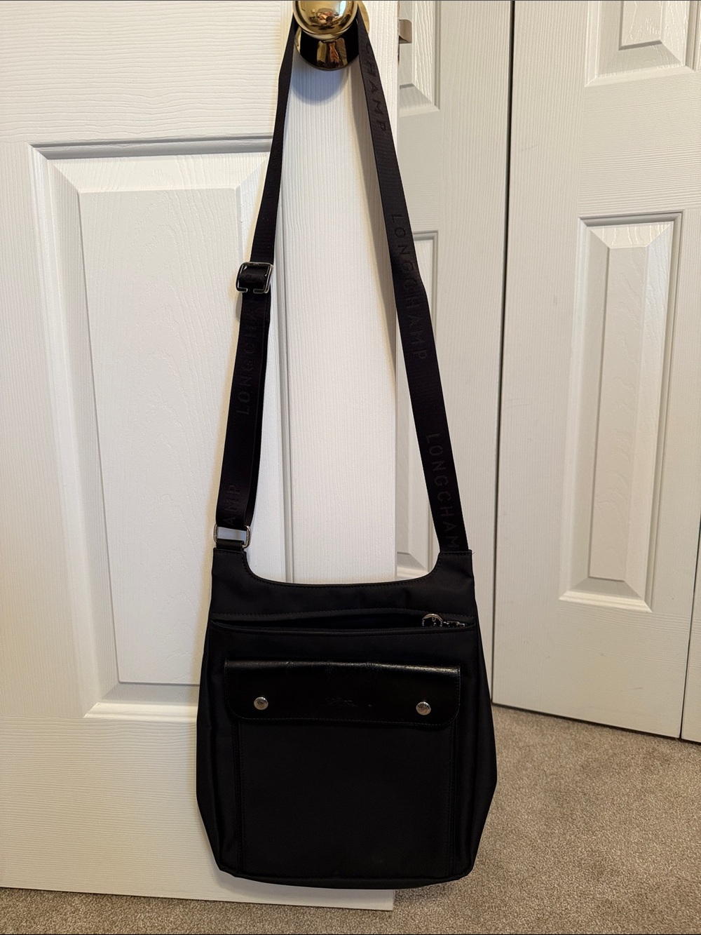 Longchamp Handbags Black Leather Nylon